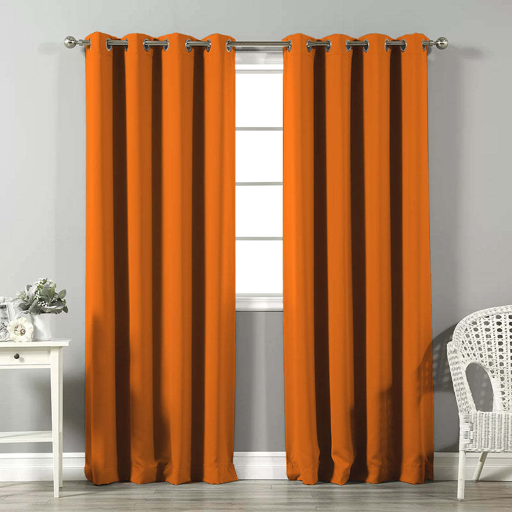 Jacquard Room Darkening Curtains in Pumkin Orange Set Of 2 - (P309)