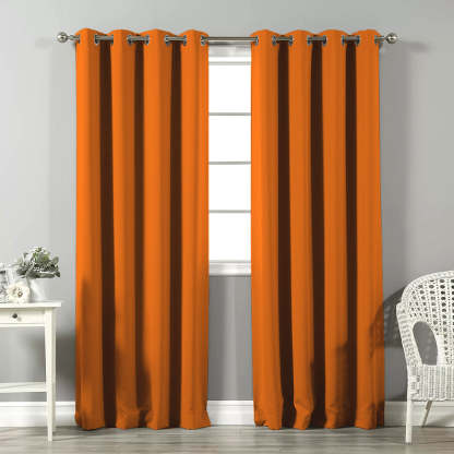 Jacquard Room Darkening Curtains in Pumkin Orange Set Of 2 - (P309)