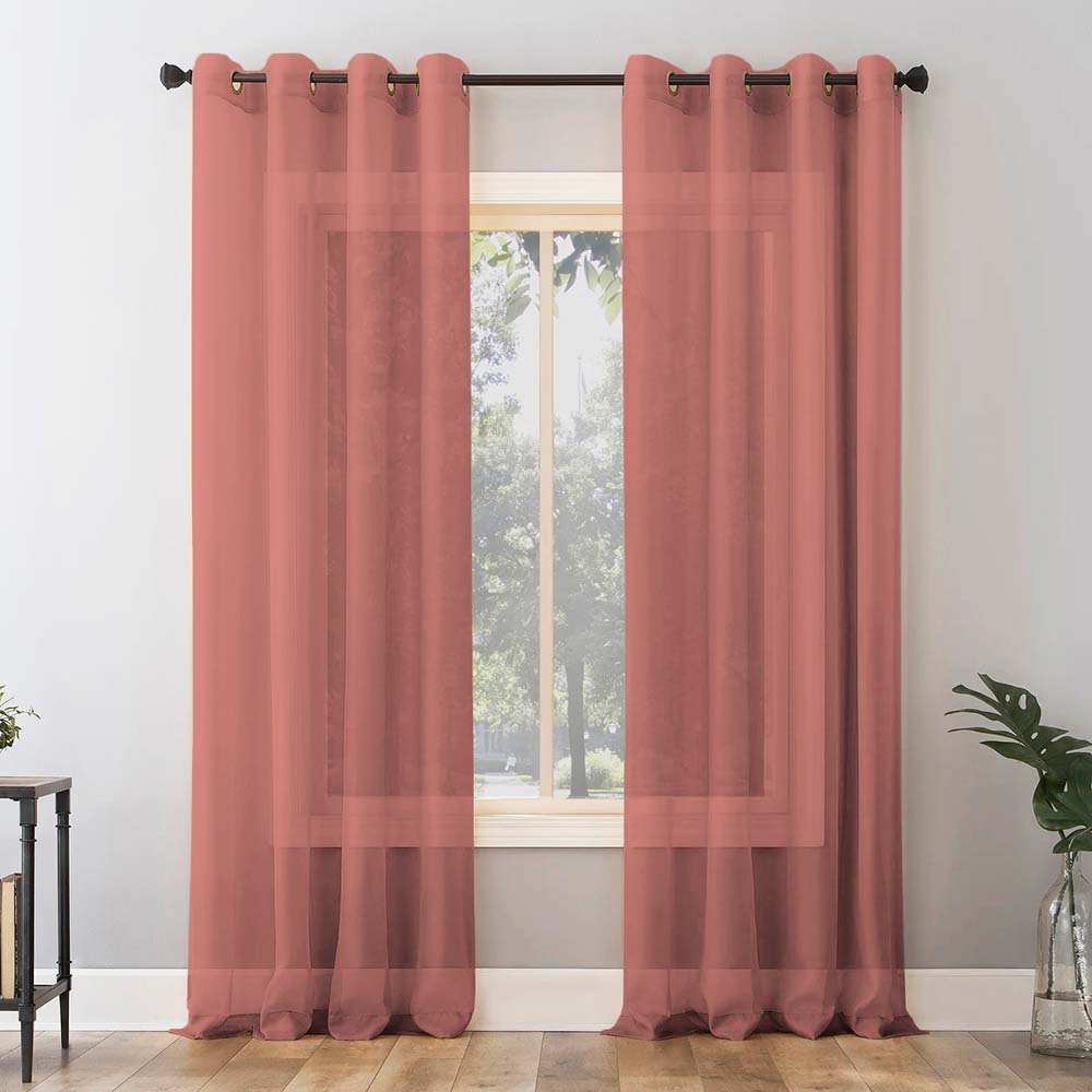 Jacquard Room Darkening Curtains in Redwood Red Set Of 2 - (P31)
