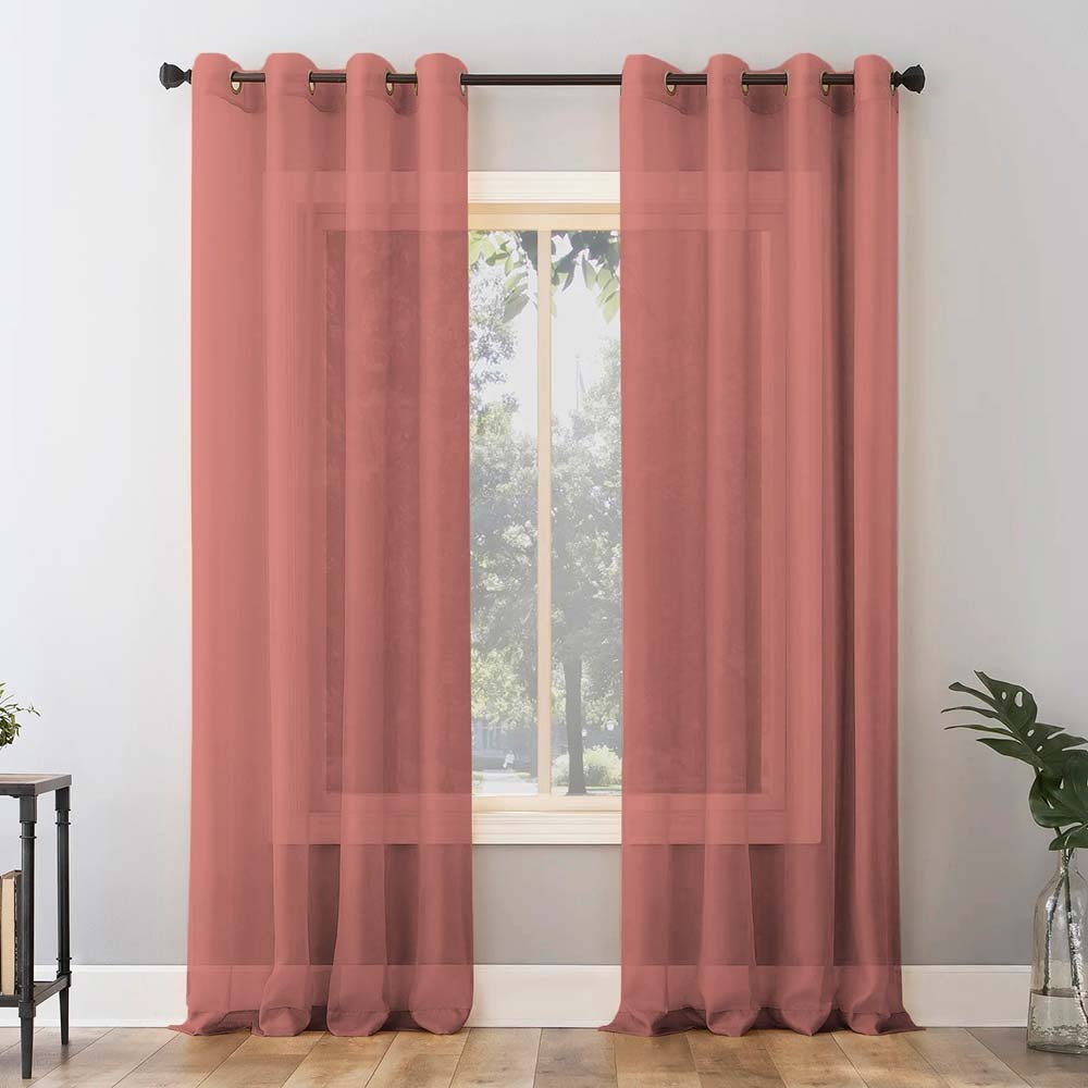 Jacquard Room Darkening Curtains in Redwood Red Set Of 2 - (P31)