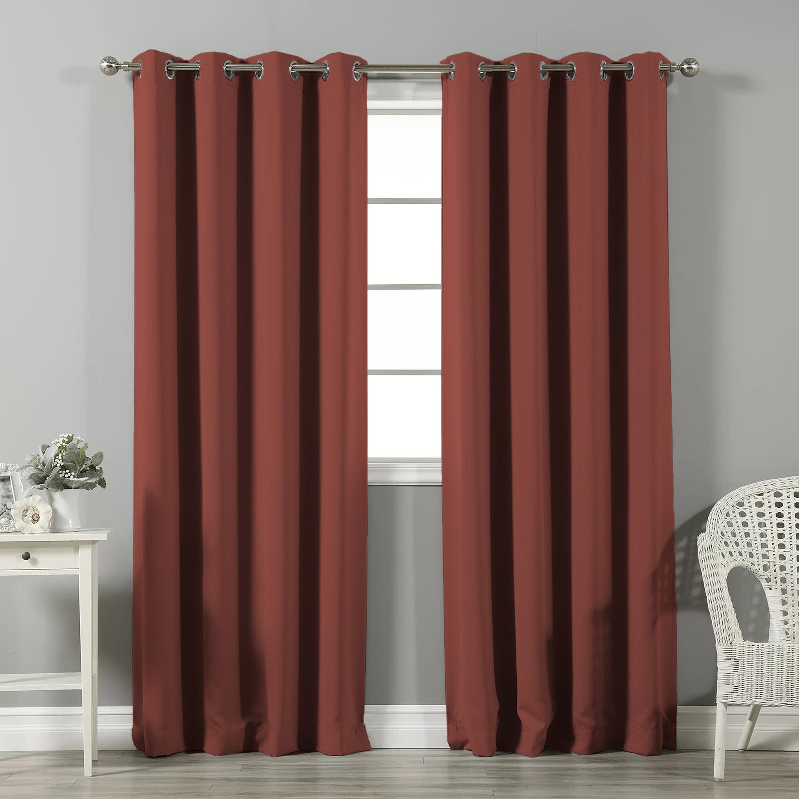 Jacquard Room Darkening Curtains in Redwood Red Set Of 2 - (P31)