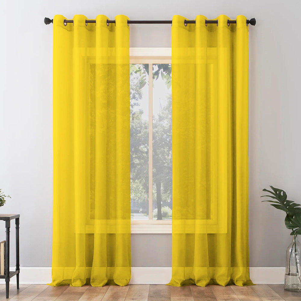 Jacquard Room Darkening Curtains in Pineapple Yellow Set Of 2 - (P310)