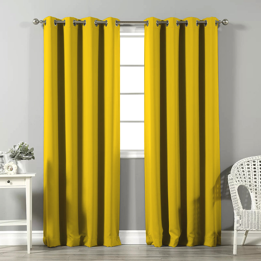 Jacquard Room Darkening Curtains in Pineapple Yellow Set Of 2 - (P310)