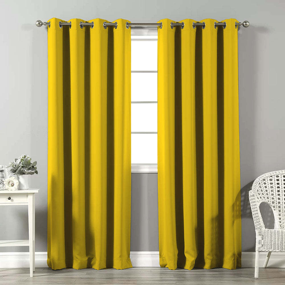 Jacquard Room Darkening Curtains in Pineapple Yellow Set Of 2 - (P310)