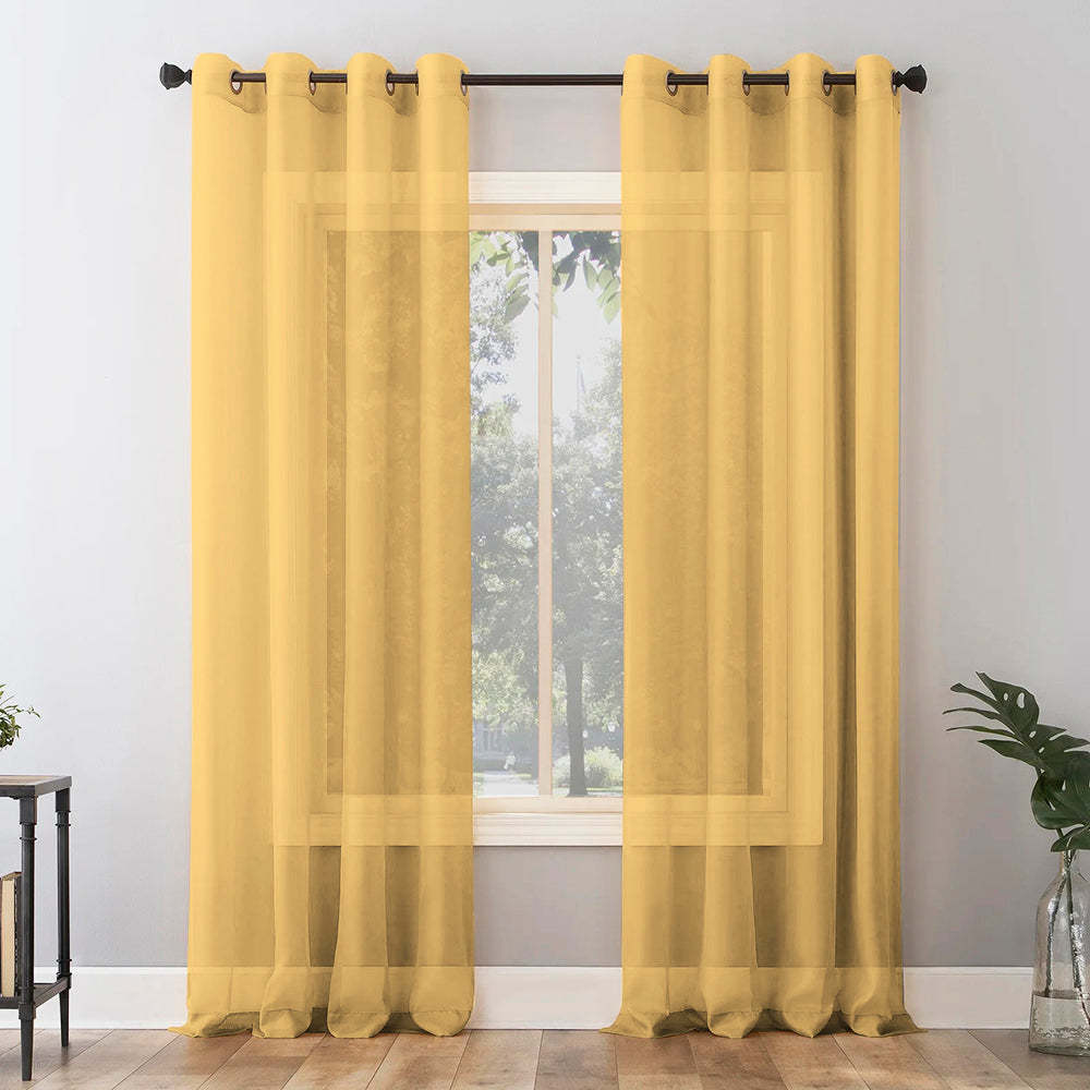 Jacquard Room Darkening Curtains in Melon Yellow Set Of 2 - (P311)