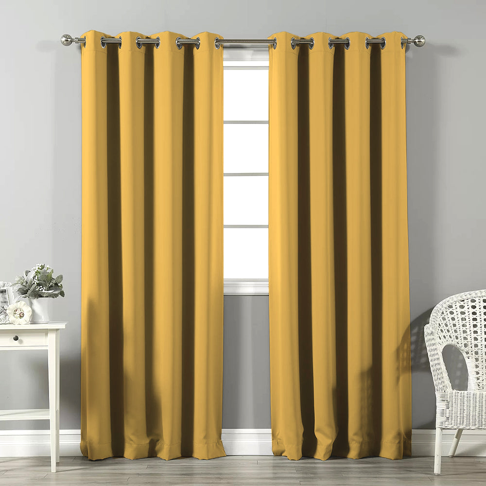 Jacquard Room Darkening Curtains in Melon Yellow Set Of 2 - (P311)