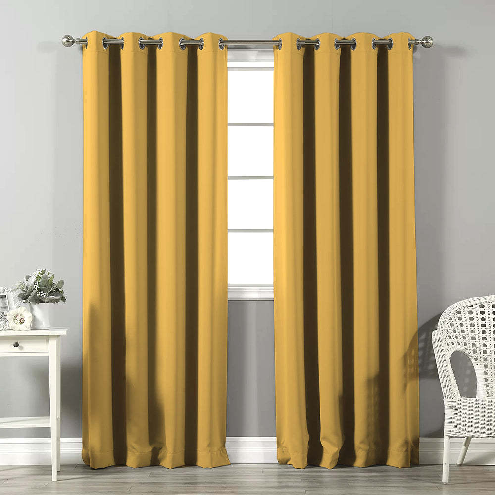 Jacquard Room Darkening Curtains in Melon Yellow Set Of 2 - (P311)