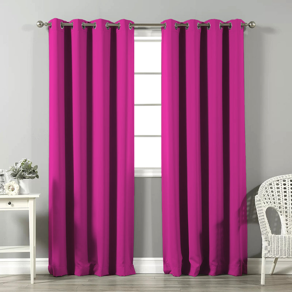 Jacquard Room Darkening Curtains in Neon Pink Set Of 2 - (P315)