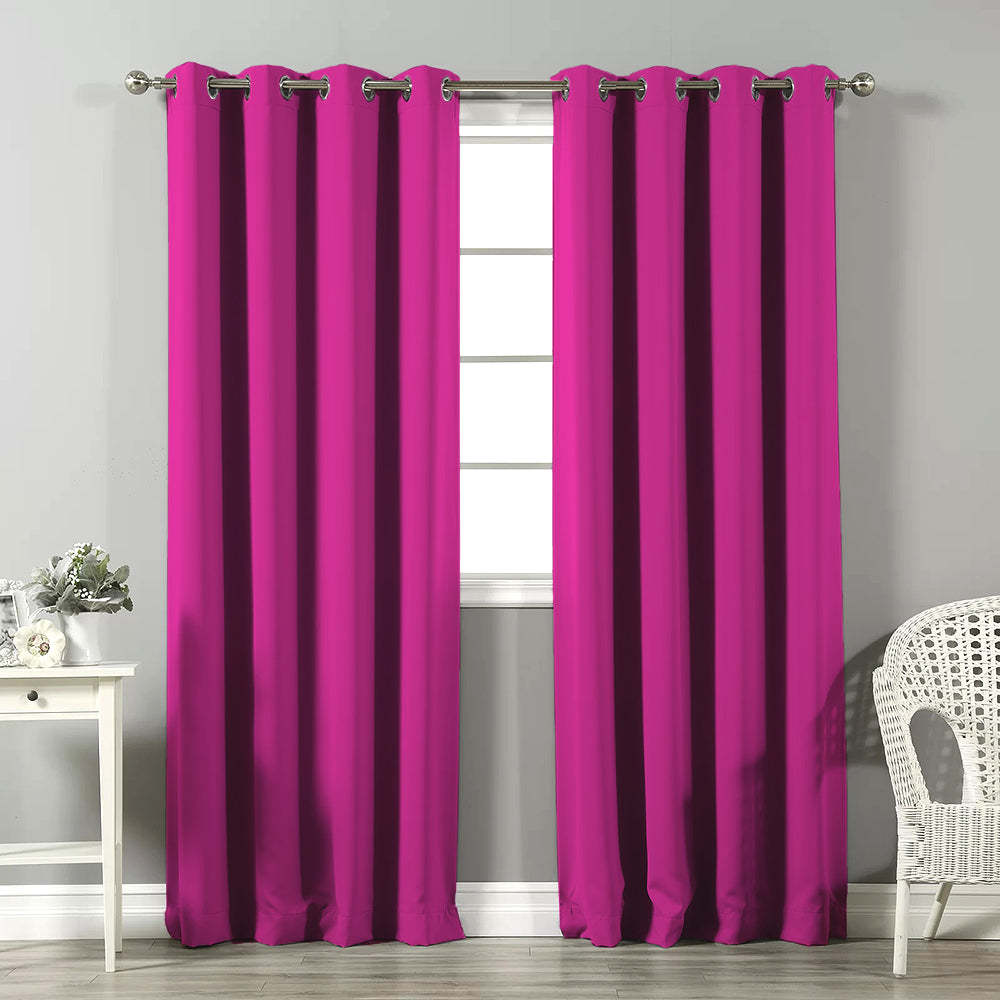 Jacquard Room Darkening Curtains in Neon Pink Set Of 2 - (P315)