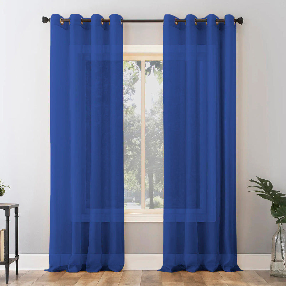 Jacquard Room Darkening Curtains in Royal Blue Set Of 2 - (P318)