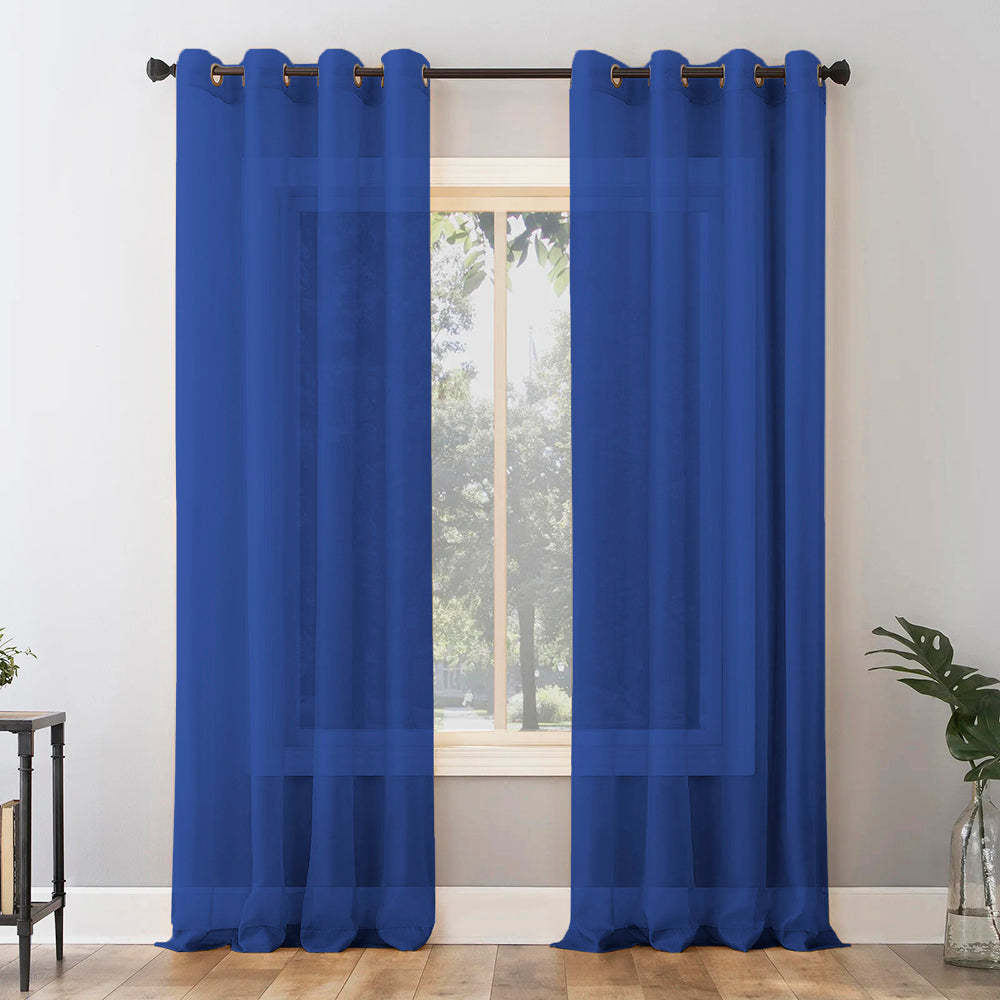 Jacquard Room Darkening Curtains in Royal Blue Set Of 2 - (P318)