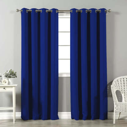 Jacquard Room Darkening Curtains in Royal Blue Set Of 2 - (P318)