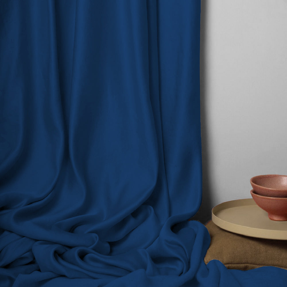 Jacquard Room Darkening Curtains in Indigo Dye Blue Set Of 2 - (P319)