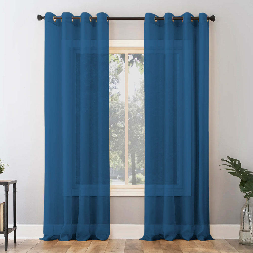 Jacquard Room Darkening Curtains in Indigo Dye Blue Set Of 2 - (P319)