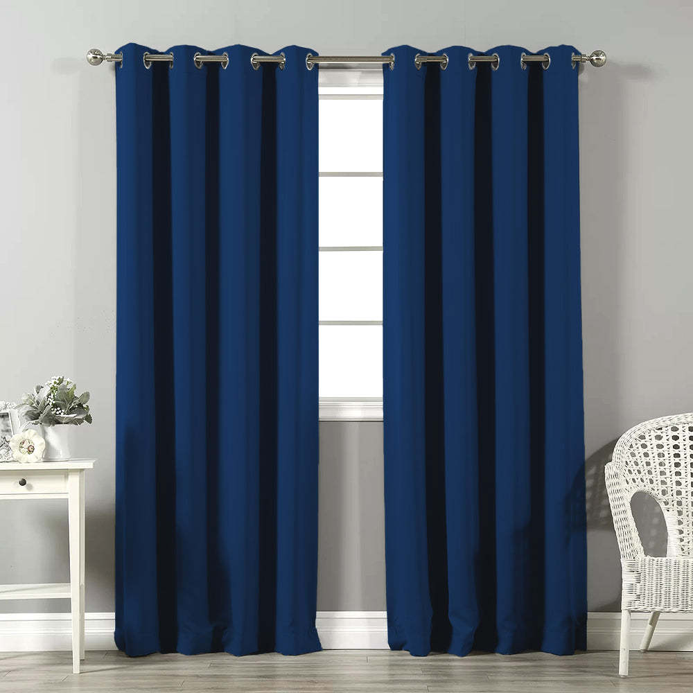 Jacquard Room Darkening Curtains in Indigo Dye Blue Set Of 2 - (P319)