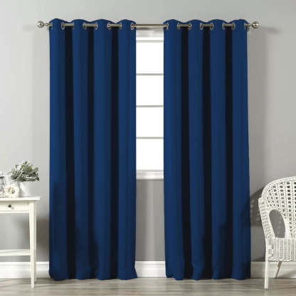Jacquard Room Darkening Curtains in Indigo Dye Blue Set Of 2 - (P319)