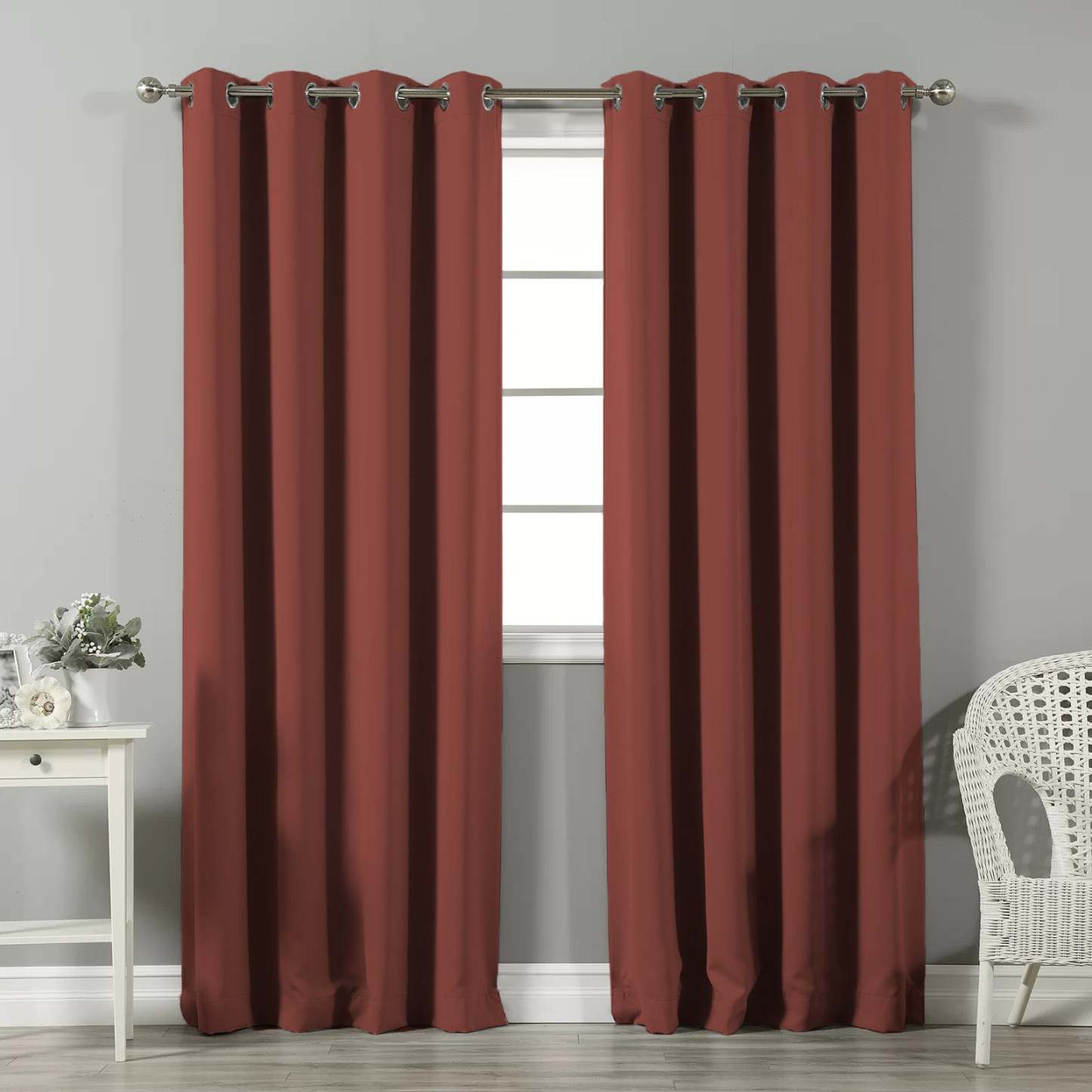 Jacquard Room Darkening Curtains in Redwood Red Set Of 2 - (P31)