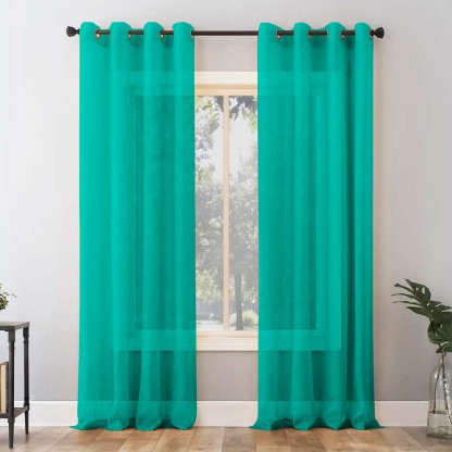 Jacquard Room Darkening Curtains in Jungle Green Set Of 2 - (P32)