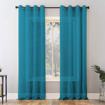 Jacquard Room Darkening Curtains in Blue Sapphire Set Of 2 - (P320)