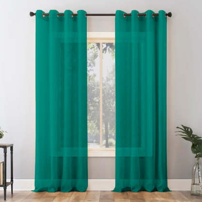 Jacquard Room Darkening Curtains in Sea Green Set Of 2 - (P321)
