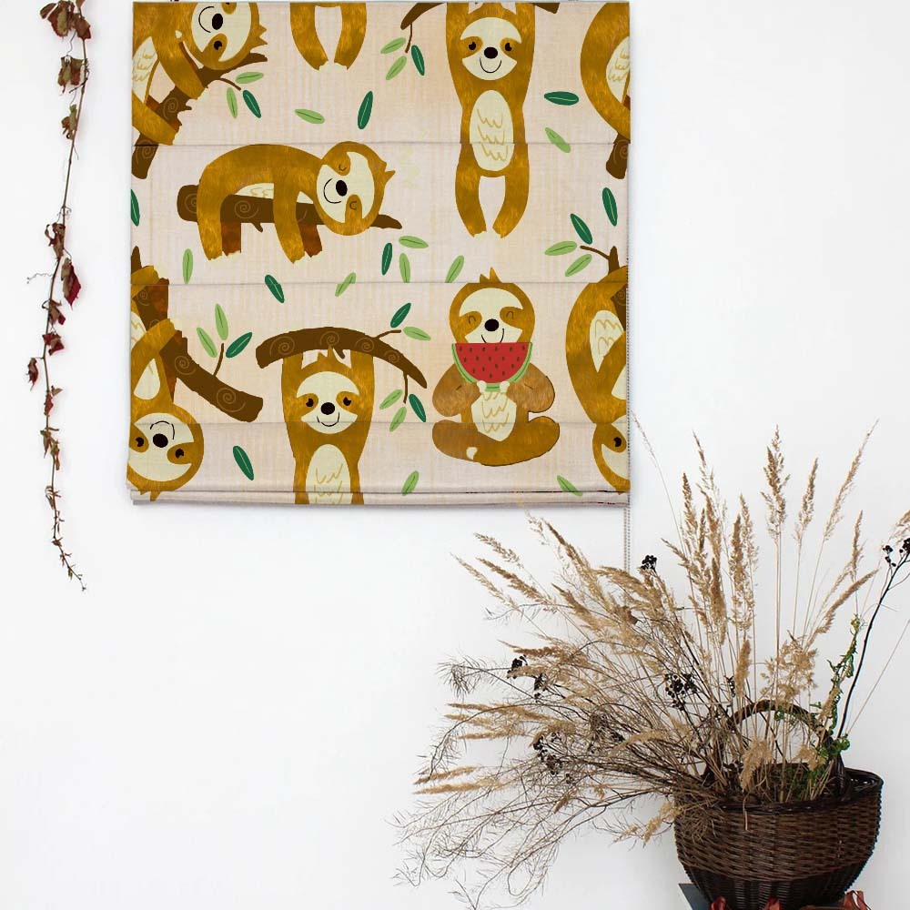Sleepy Sloth Kids Nude Brown Satin Roman Blind (DS321A)