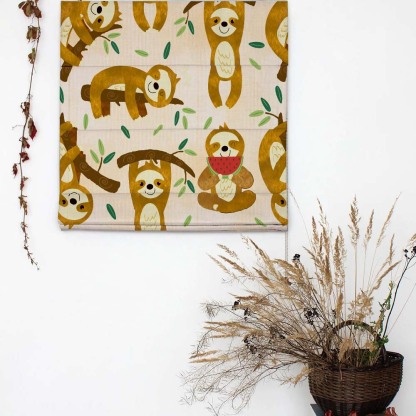 Sleepy Sloth Kids Nude Brown Satin Roman Blind (DS321A)