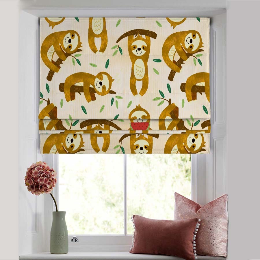 Sleepy Sloth Kids Nude Brown Satin Roman Blind (DS321A)
