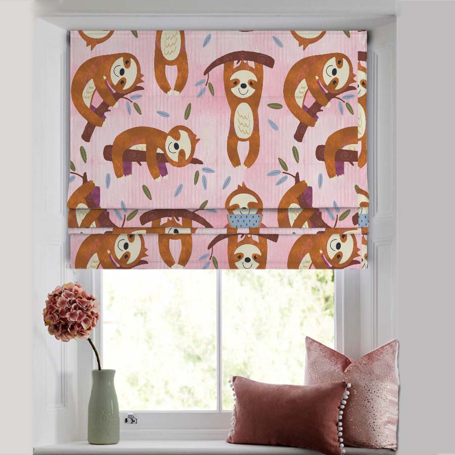 Sleepy Sloth Kids Baby Pink Satin Roman Blind (DS321B)