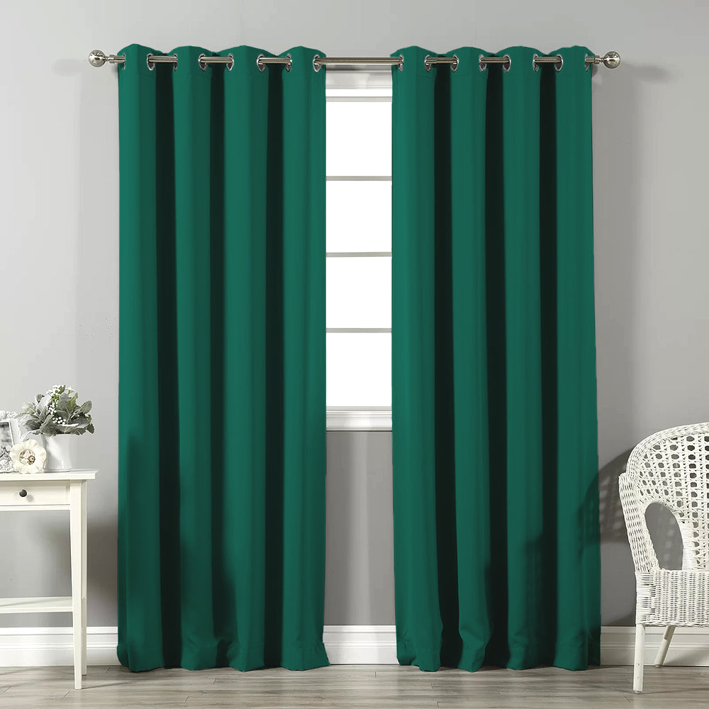 Jacquard Room Darkening Curtains in Sea Green Set Of 2 - (P321)