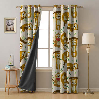 Sleepy Sloth Kids Nude Brown Heavy Satin Blackout Curtains Set Of 2 - (DS321A)