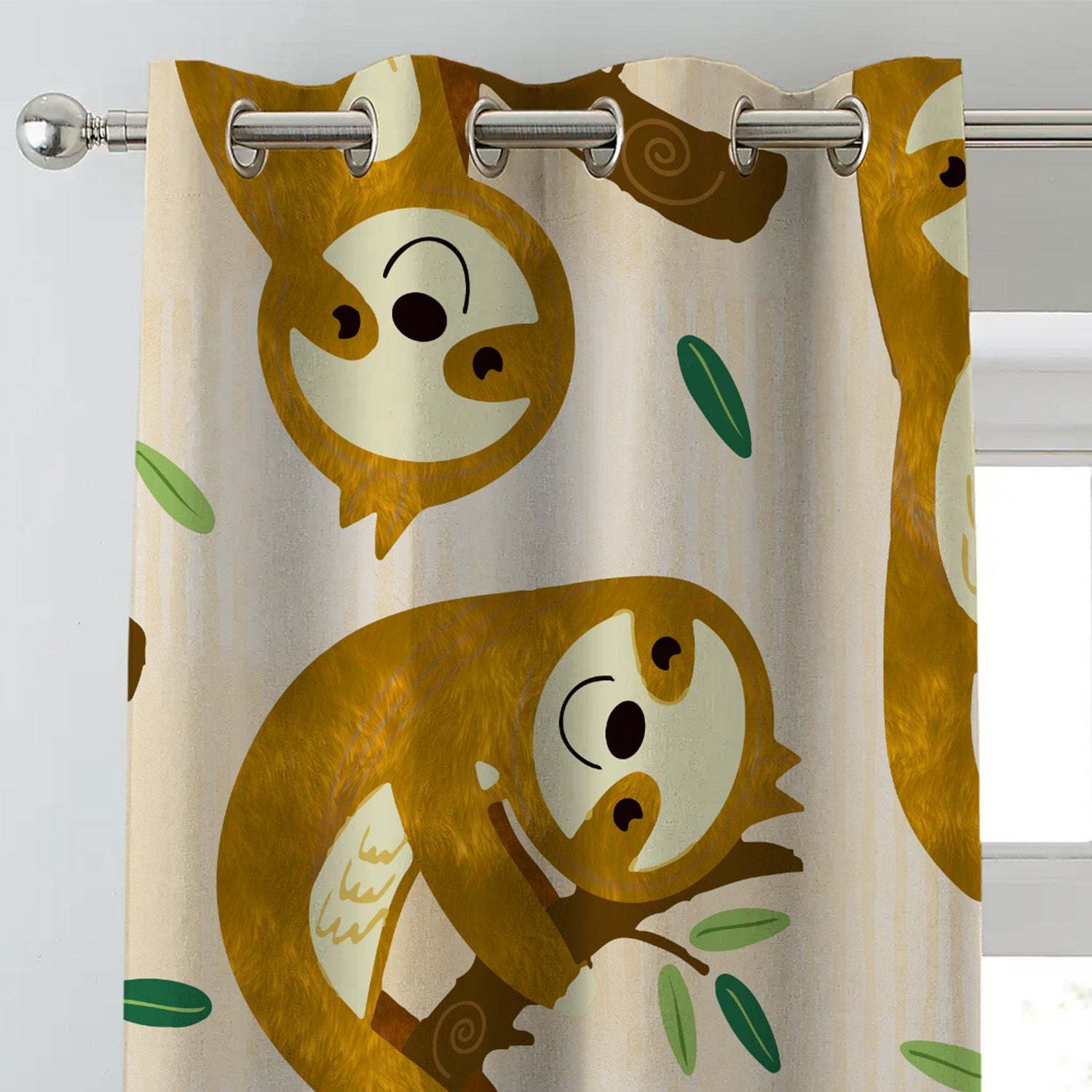 Sleepy Sloth Kids Nude Brown Heavy Satin Blackout Curtains Set Of 2 - (DS321A)