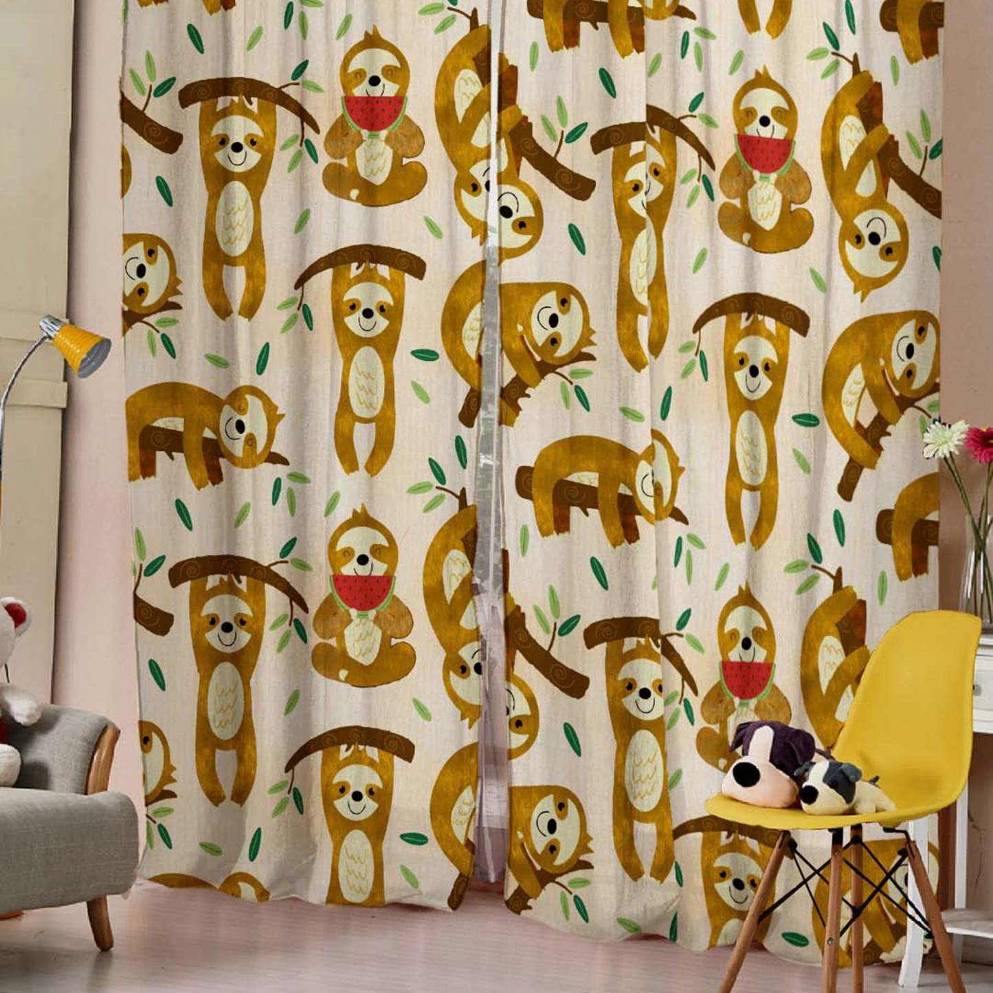 Sleepy Sloth Kids Nude Brown Heavy Satin Blackout Curtains Set Of 2 - (DS321A)