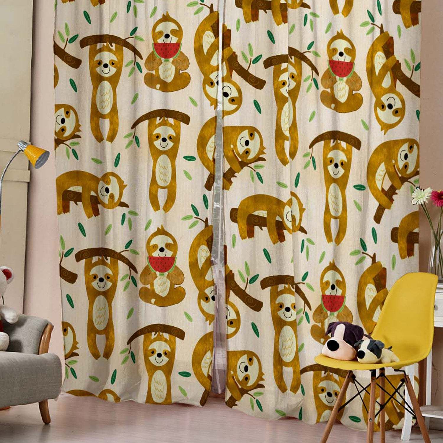 Sleepy Sloth Kids Nude Brown Heavy Satin Blackout Curtains Set Of 2 - (DS321A)