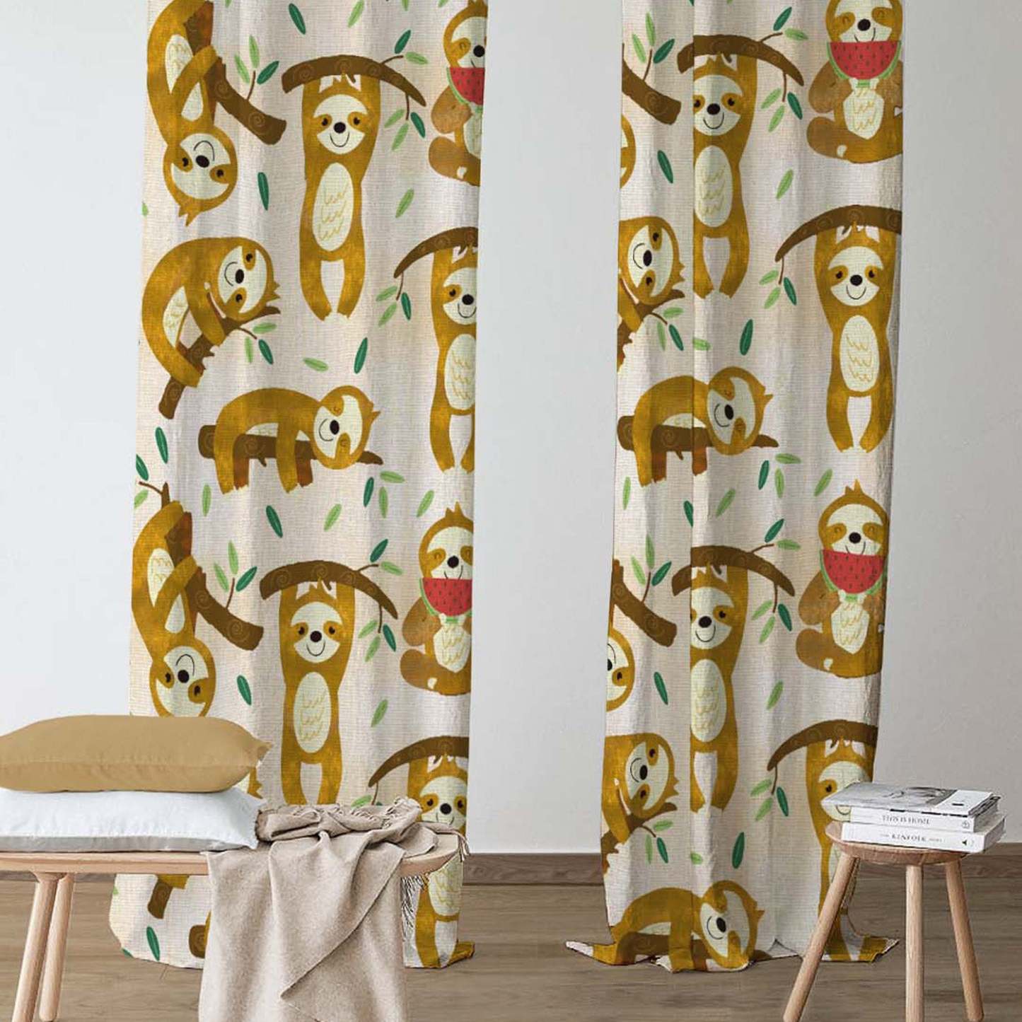 Sleepy Sloth Kids Nude Brown Heavy Satin Blackout Curtains Set Of 2 - (DS321A)