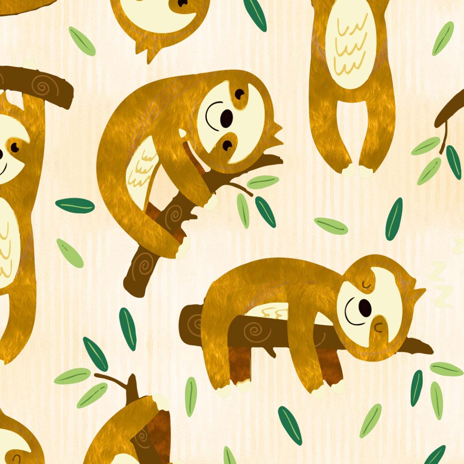 Sleepy Sloth Kids Nude Brown Heavy Satin Blackout Curtains Set Of 2 - (DS321A)