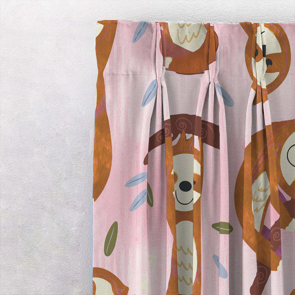 Sleepy Sloth Kids Baby Pink Heavy Satin Room Darkening Curtains Set Of 2 - (DS321B)