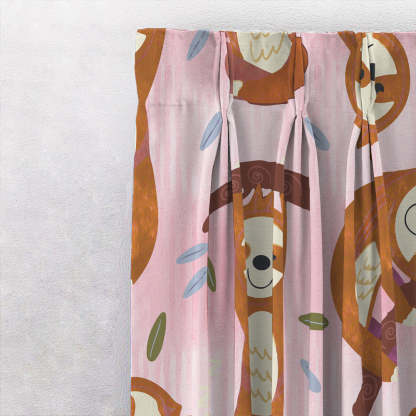 Sleepy Sloth Kids Baby Pink Heavy Satin Room Darkening Curtains Set Of 2 - (DS321B)