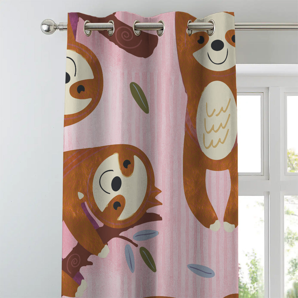 Sleepy Sloth Kids Baby Pink Heavy Satin Room Darkening Curtains Set Of 2 - (DS321B)