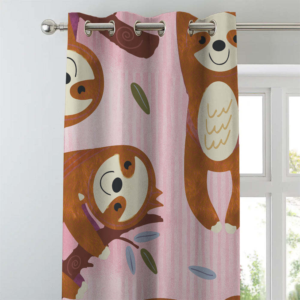 Sleepy Sloth Kids Baby Pink Heavy Satin Room Darkening Curtains Set Of 2 - (DS321B)
