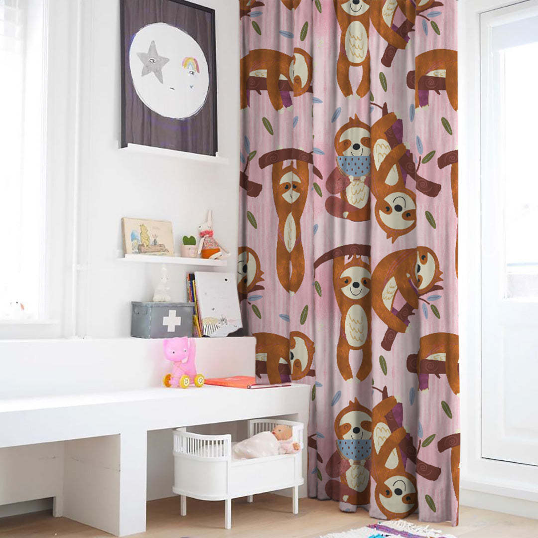 Sleepy Sloth Kids Baby Pink Heavy Satin Room Darkening Curtains Set Of 2 - (DS321B)