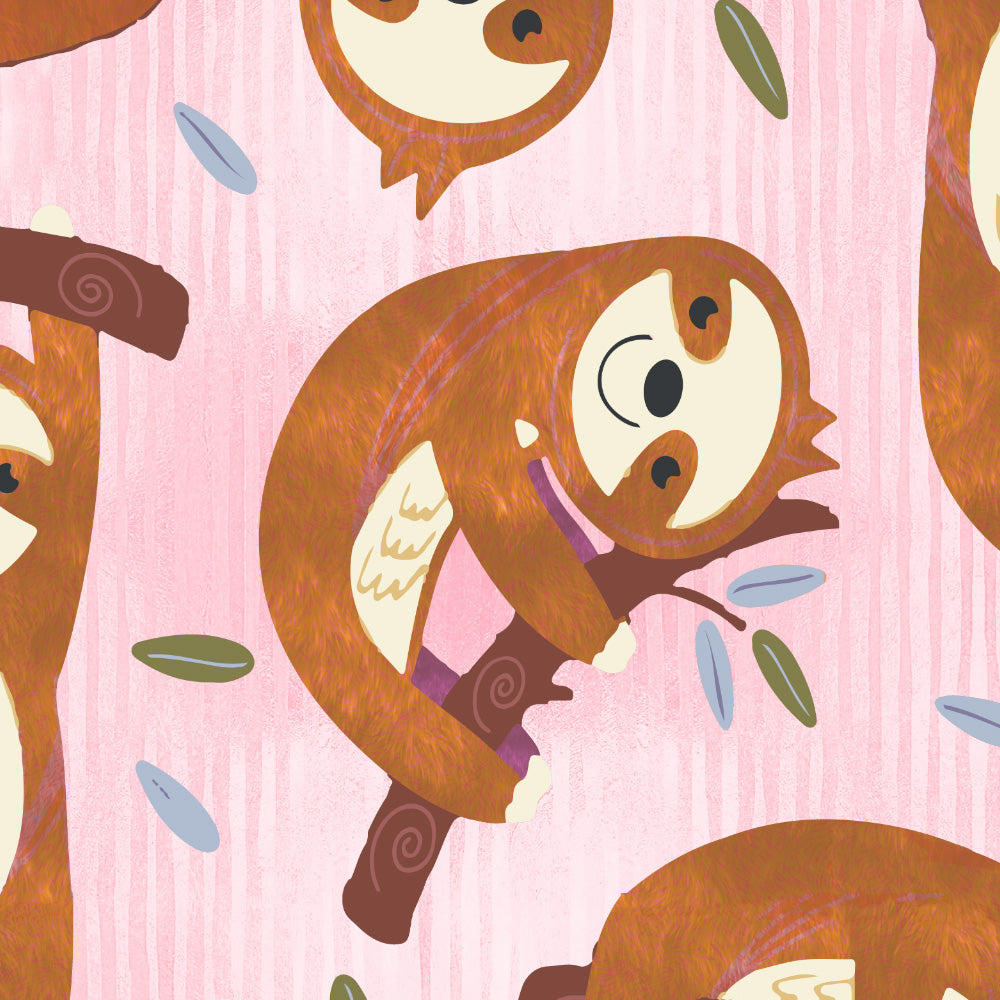 Sleepy Sloth Kids Baby Pink Heavy Satin Room Darkening Curtains Set Of 2 - (DS321B)