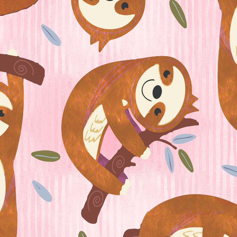 Sleepy Sloth Kids Baby Pink Heavy Satin Room Darkening Curtains Set Of 2 - (DS321B)
