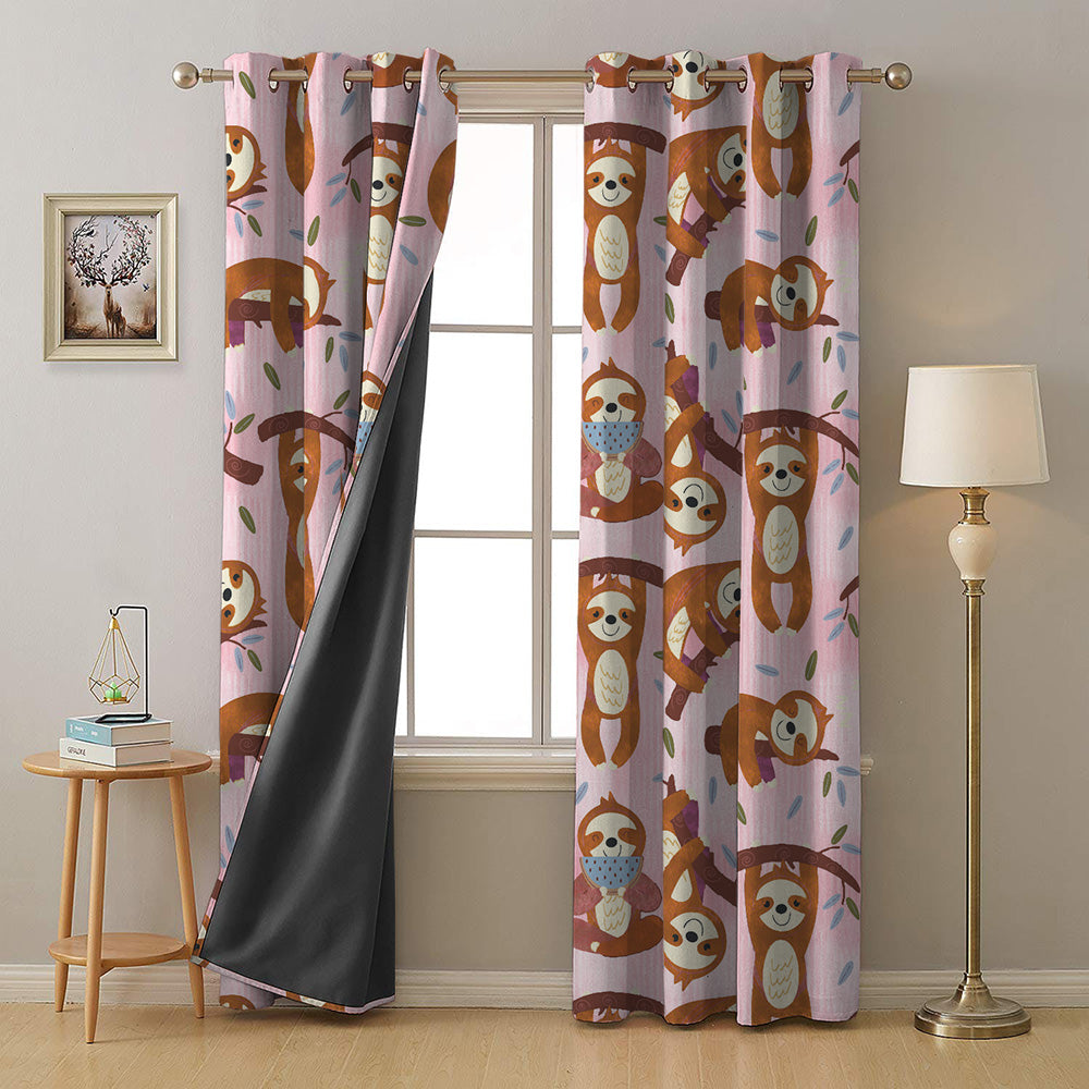 Sleepy Sloth Kids Baby Pink Heavy Satin Room Darkening Curtains Set Of 2 - (DS321B)