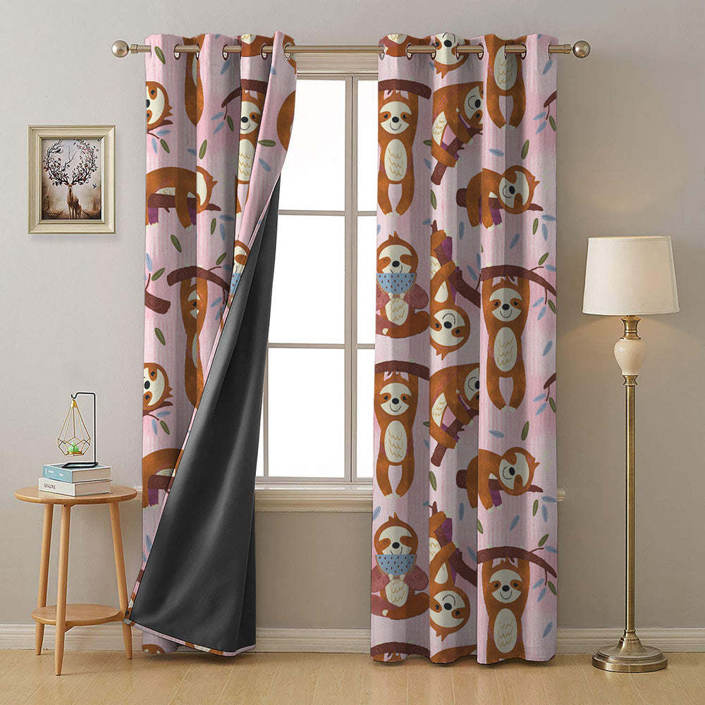Sleepy Sloth Kids Baby Pink Heavy Satin Room Darkening Curtains Set Of 2 - (DS321B)