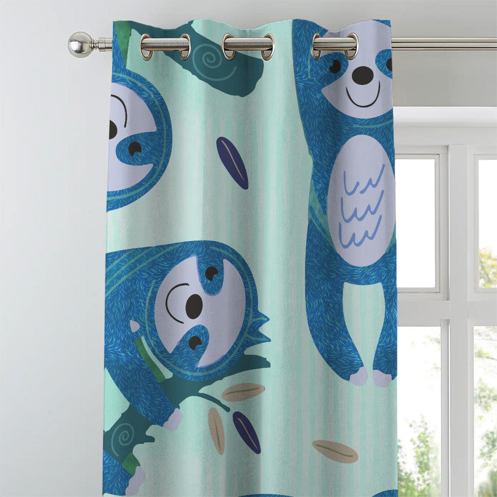 Sleepy Sloth Kids Mint Blue Heavy Satin Room Darkening Curtains Set Of 2 - (DS321C)