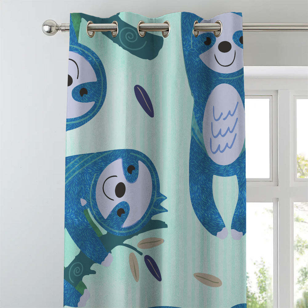 Sleepy Sloth Kids Mint Blue Heavy Satin Room Darkening Curtains Set Of 2 - (DS321C)