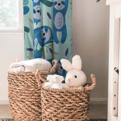 Sleepy Sloth Kids Mint Blue Heavy Satin Room Darkening Curtains Set Of 2 - (DS321C)