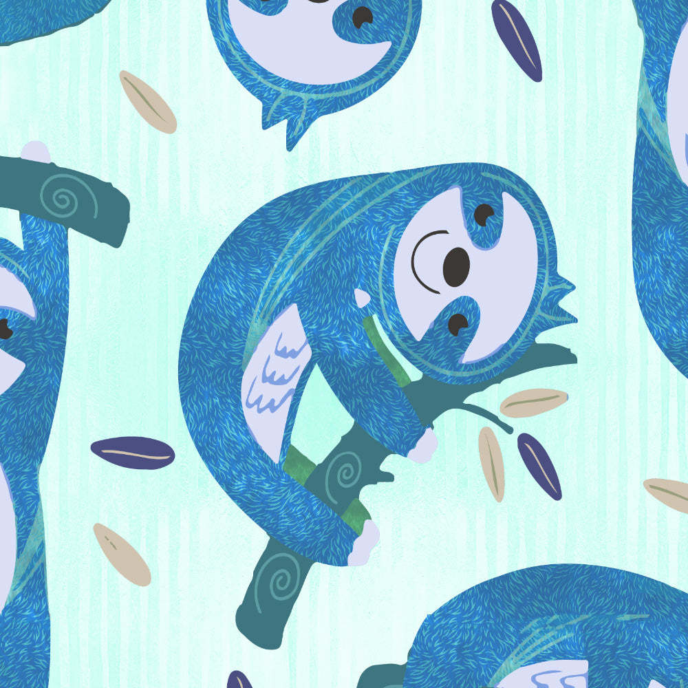 Sleepy Sloth Kids Mint Blue Heavy Satin Room Darkening Curtains Set Of 2 - (DS321C)