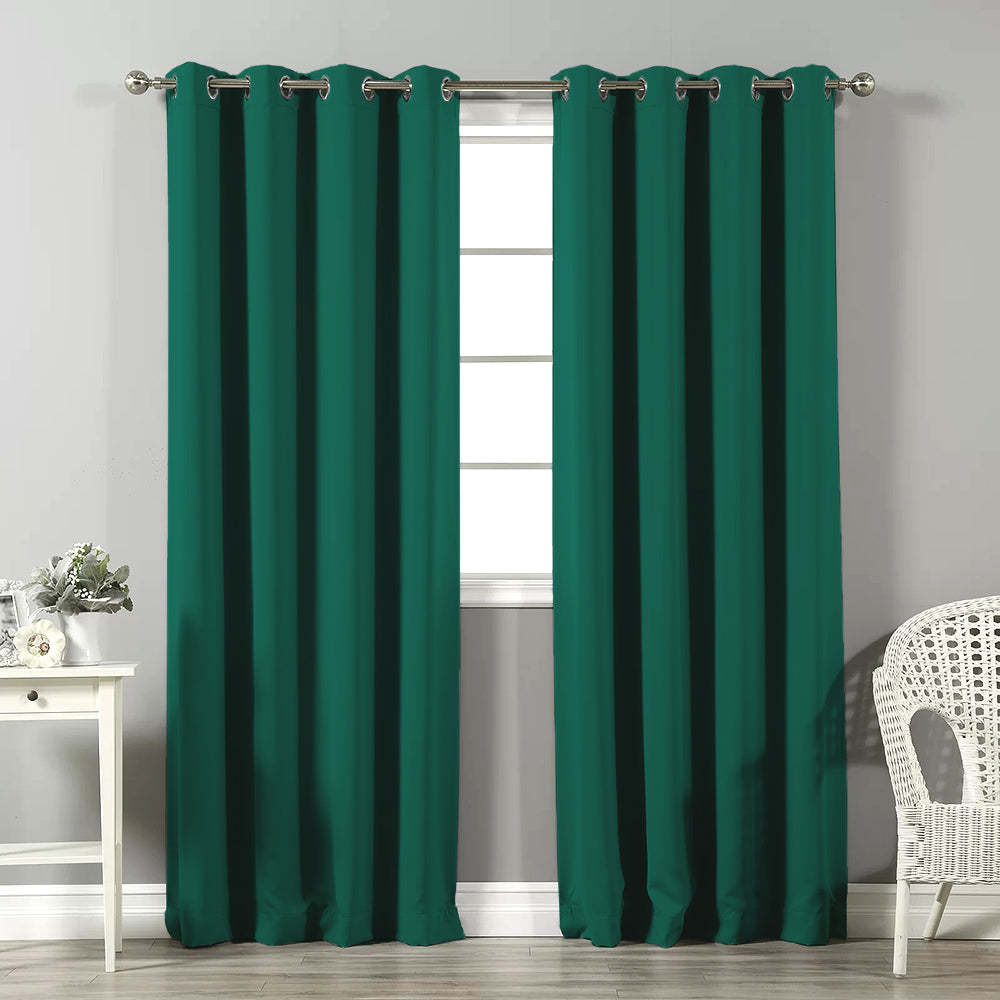 Jacquard Room Darkening Curtains in Sea Green Set Of 2 - (P321)