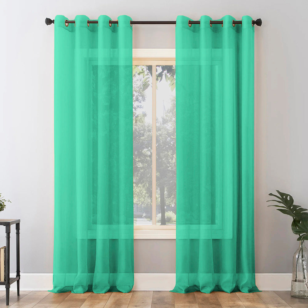 Jacquard Room Darkening Curtains in Mint Green Set Of 2 - (P322)